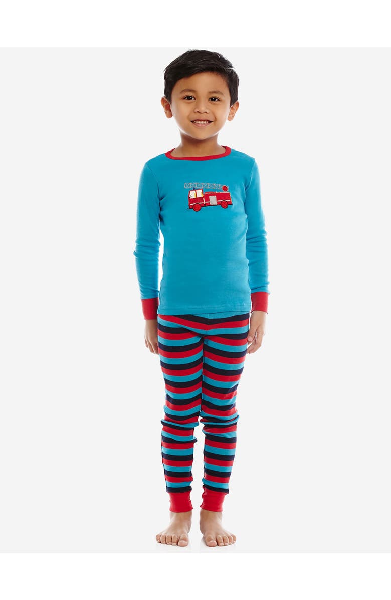 Leveret Two-Piece Printed Cotton Pajamas, Vehicles & Machines, Alternate, color, Fire Truck With Stripes
