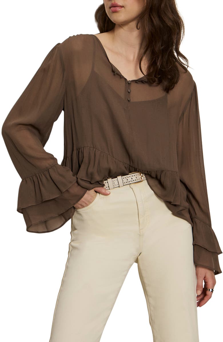 Sanctuary There She Goes Georgette Top, Alternate, color, Morel Brown