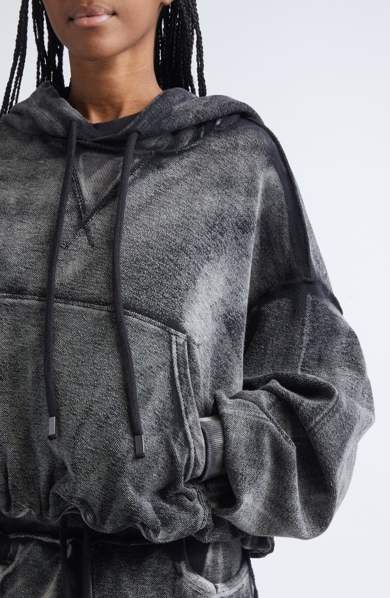 R13 Balloon Bubble Hem Cotton Hoodie, Alternate, color, Washed Black