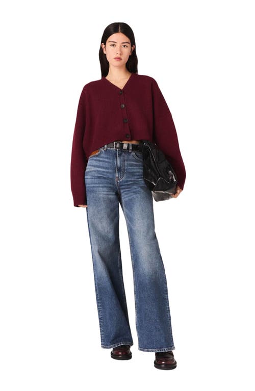 Maje Cropped Wool-blend Cardigan In Burgundy