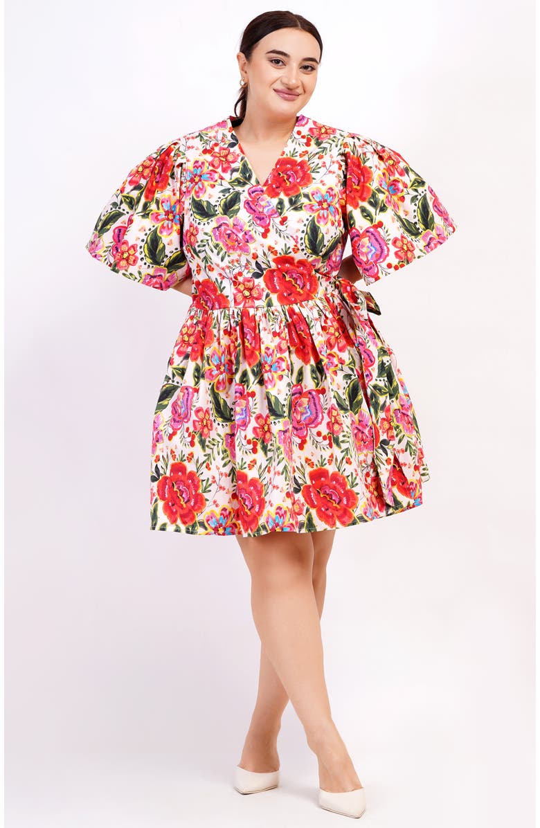 Leota Alena Mini Wrap Dress, Alternate, color, Crown Floral Flame Scarlet