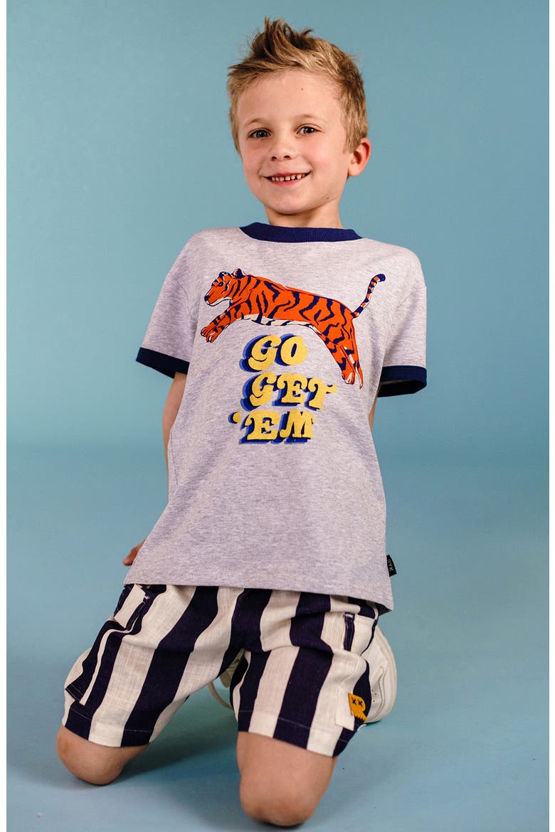 Kids' Retro Tiger Ringer Graphic T-Shirt, Alternate, color, GREY MARLE