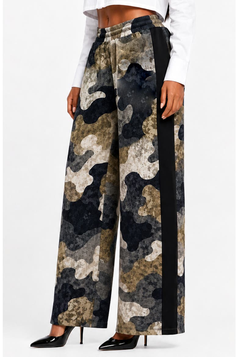 Camo Wide Leg Pants, Alternate, color, BLACK