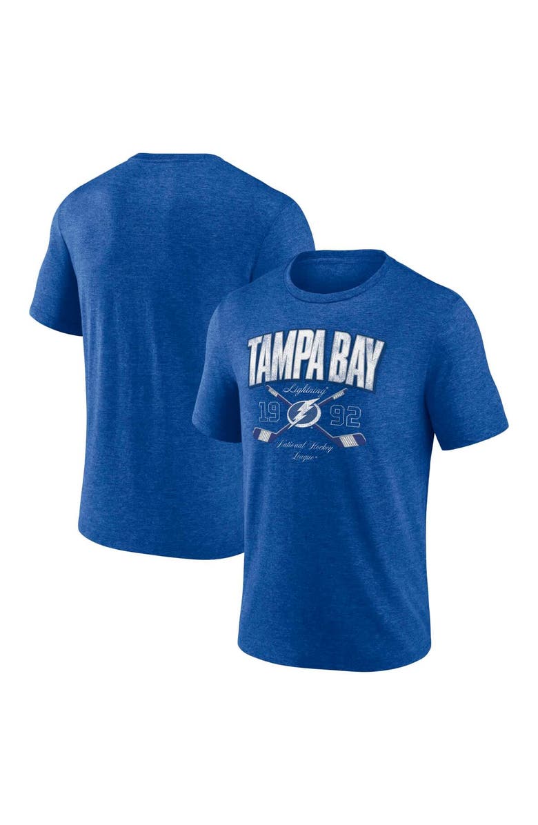 FANATICS Men's Fanatics  Heather Blue Tampa Bay Lightning Cross Sticks Tri-Blend T-Shirt, Main, color, Heather Blue