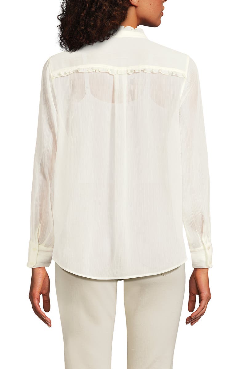 Lands' End Chiffon Ruffle Front Long Sleeve Top, Alternate, color, Ivory