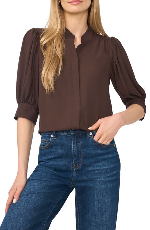 Puff Sleeve Button-Up Shirt