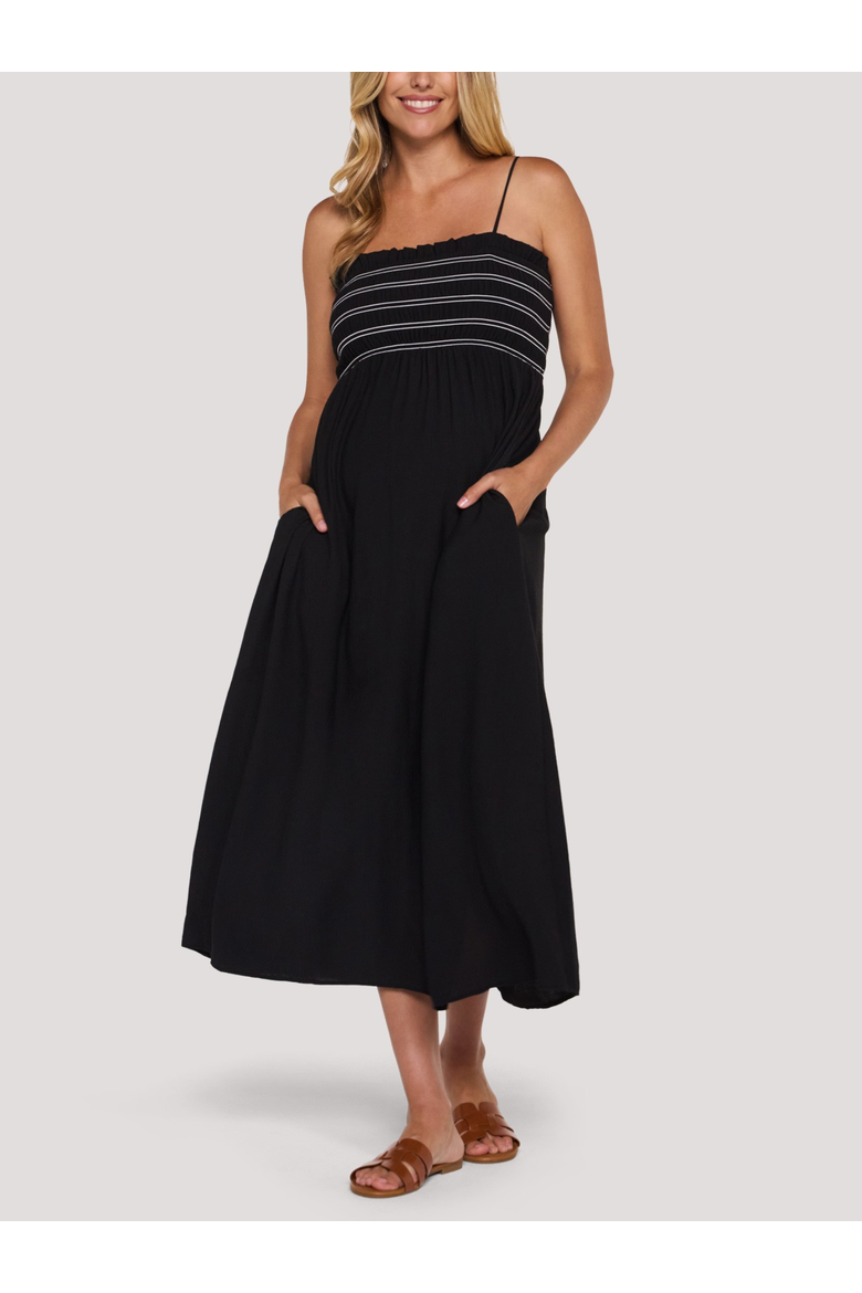 Smocked Maxi Dress With Removable Straps, Alternate, color, Black