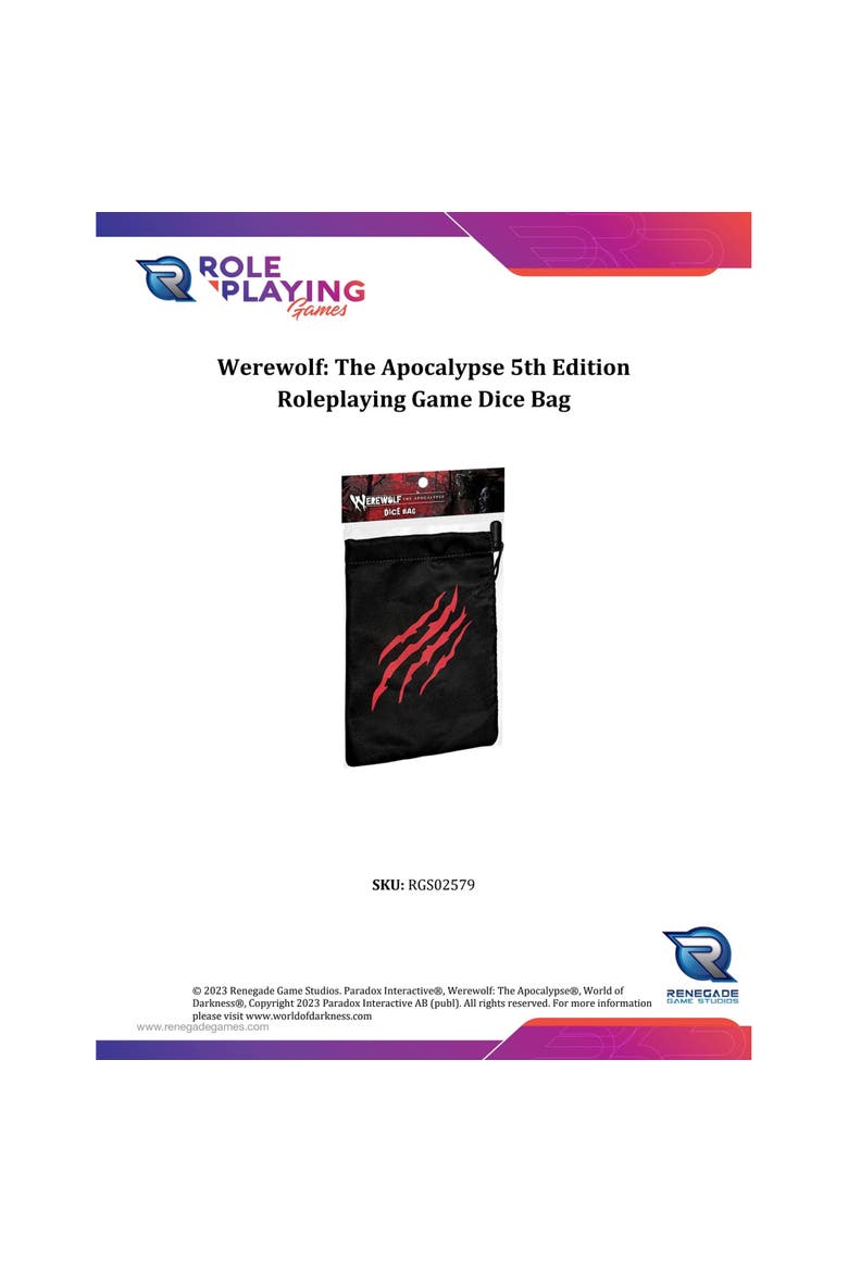 Werewolf The Apocalypse 5th Edition Roleplaying Game Dice Bag, Alternate, color, Multicolored