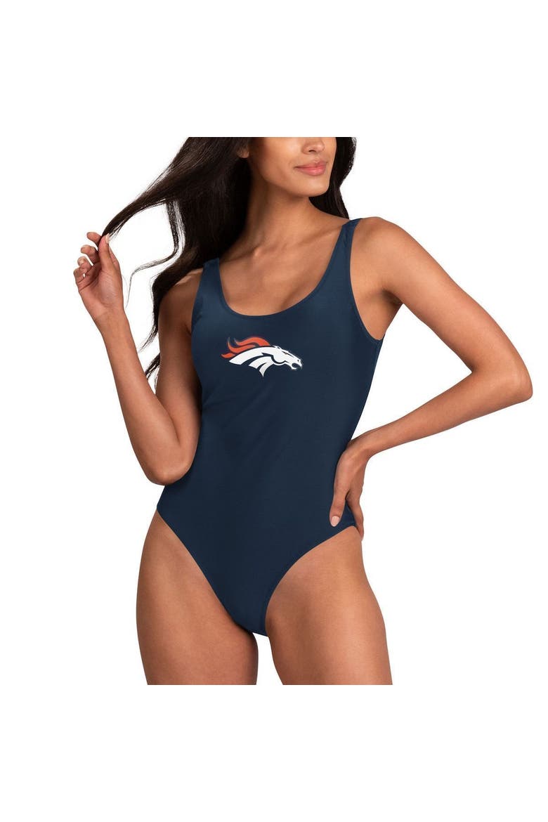 Women's G-III 4Her by Carl Banks Navy Denver Broncos Making Waves One-Piece Swimsuit, Alternate, color, Navy