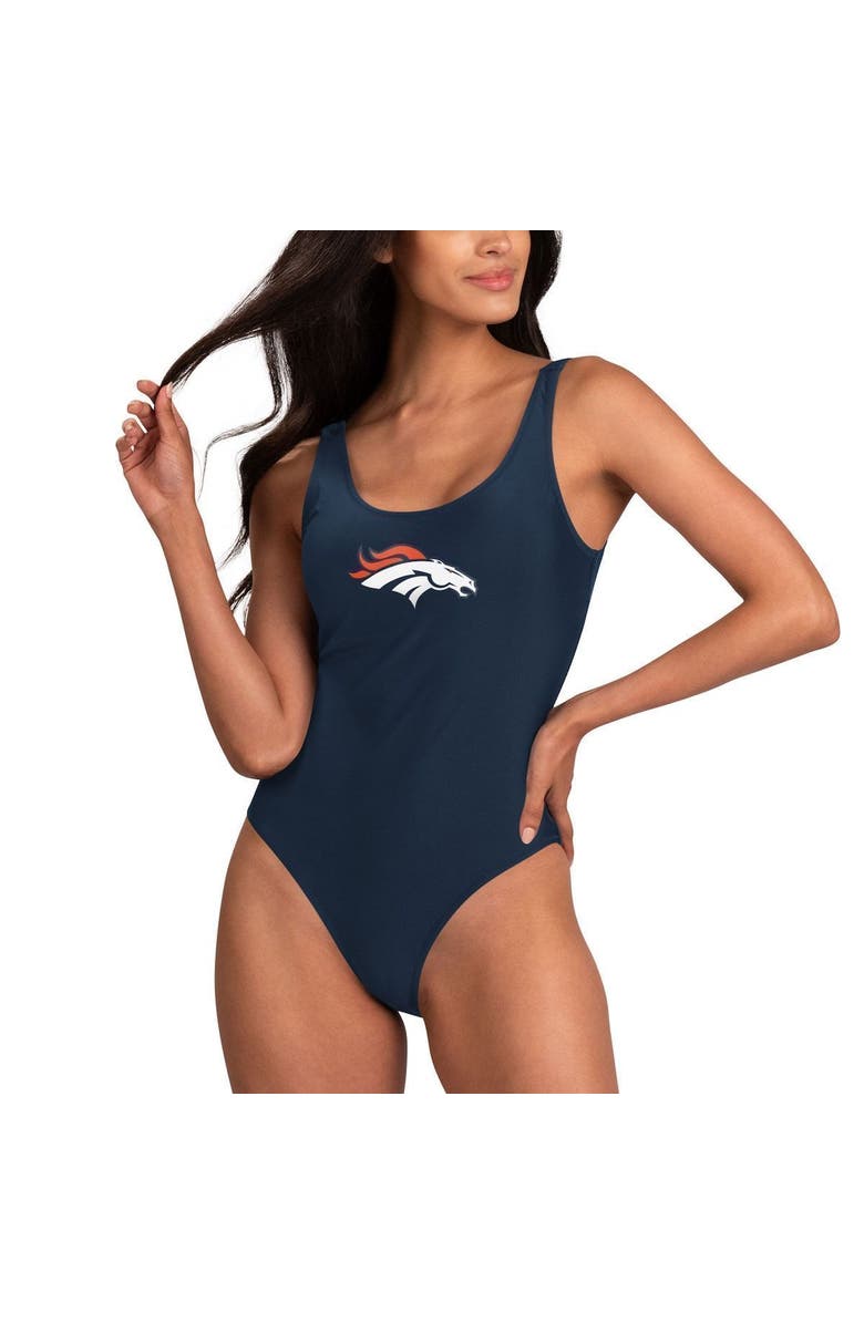 G-III 4HER BY CARL BANKS Women's G-III 4Her by Carl Banks Navy Denver Broncos Making Waves One-Piece Swimsuit, Alternate, color,