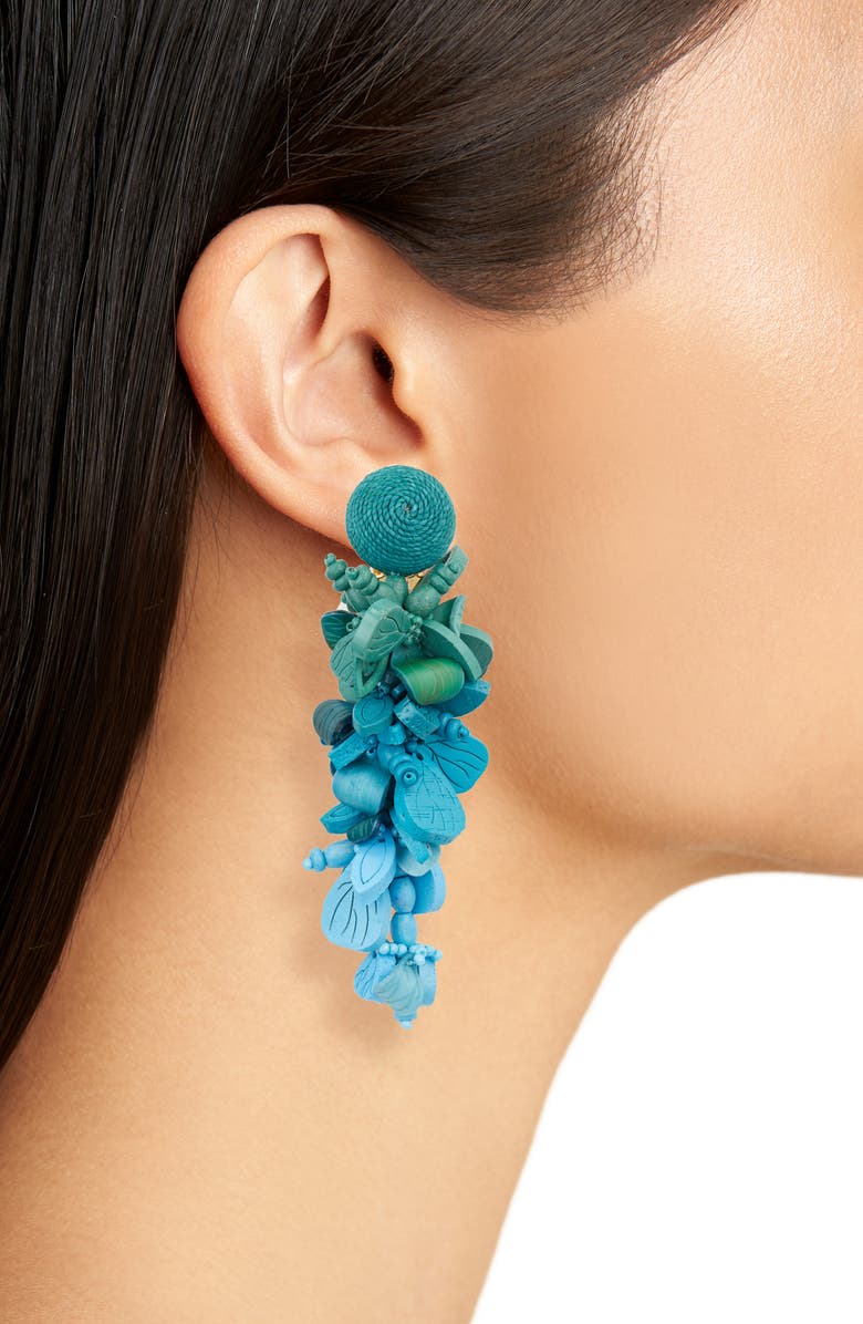 Oscar de la Renta Flower Cluster Linear Drop Clip-On Earrings, Alternate, color,