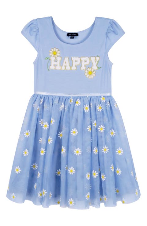 Kids' Happy Embroidered Tulle Dress (Toddler & Little Kid)