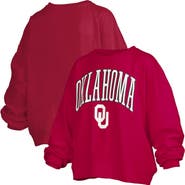 PRESSBOX Women's Pressbox Crimson Oklahoma Sooners Janise Arch Over Logo Waist Length Oversized Pullover Sweatshirt
