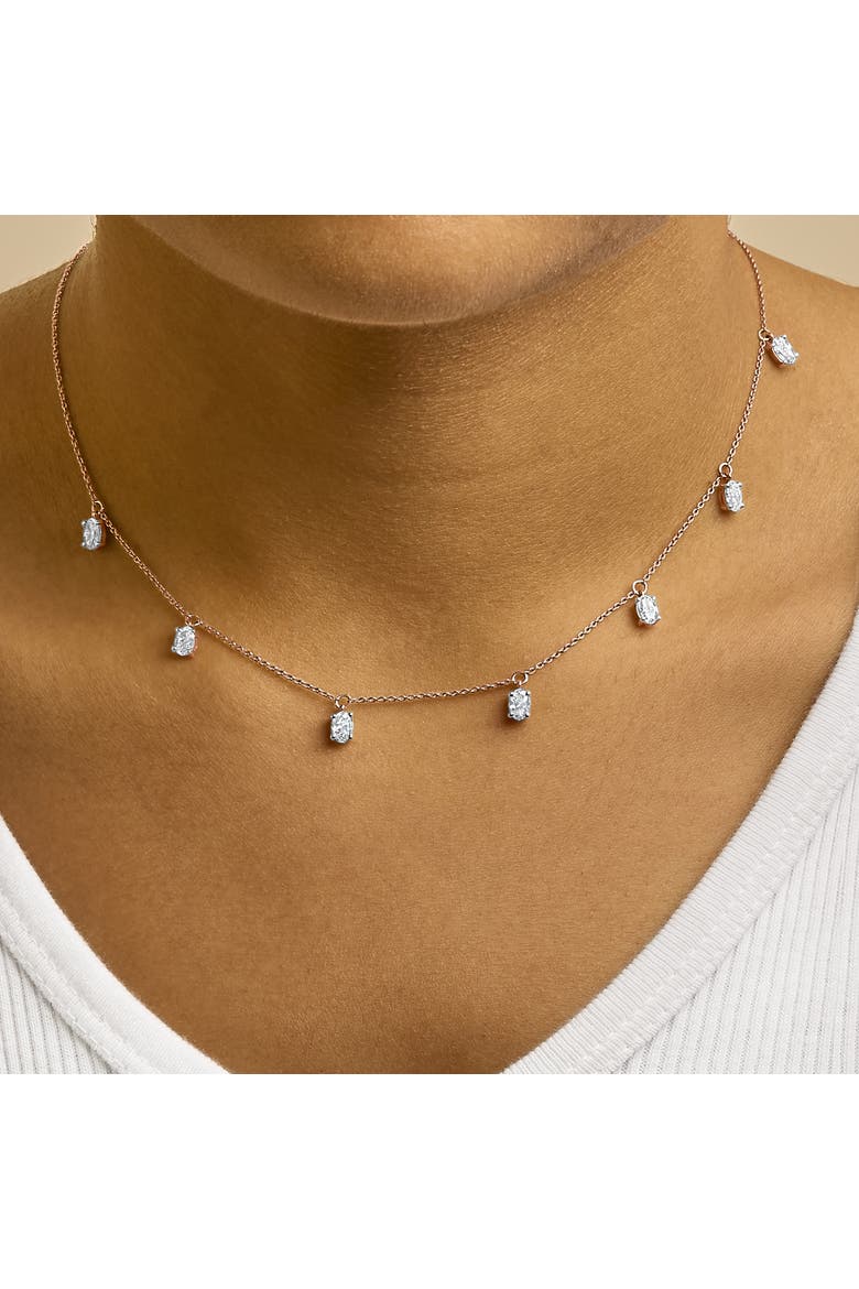 14K Rose Gold 1 3/8 Cttw Oval Lab Grown Diamond Dangle Station Necklace, Alternate, color, Pink