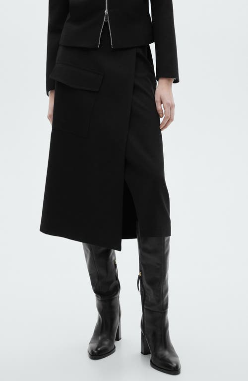 Mango Buckle Wrap Midi Skirt In Black