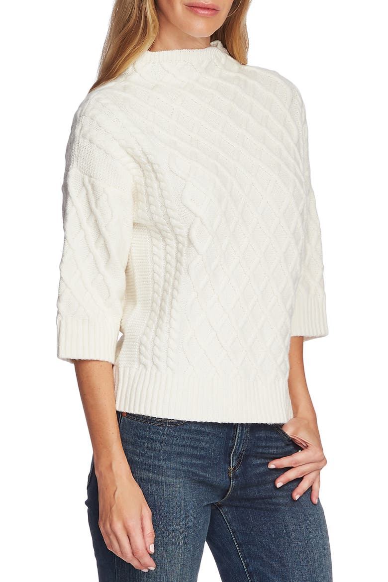 Chunky Cable Knit Funnel Neck Sweater, Main, color, ANTIQUE WHITE