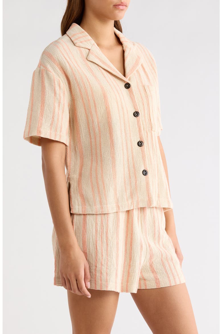 Knit Short Sleeve Button-Up Cover-Up Shirt, Alternate, color, CAYENNE STRIPE