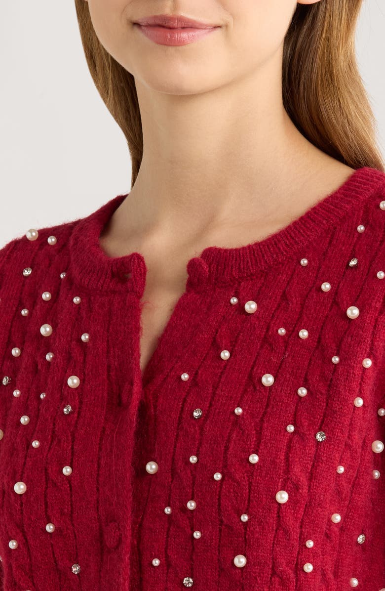 All in Favor Faux Pearl Embellished Sweater, Alternate, color, Red