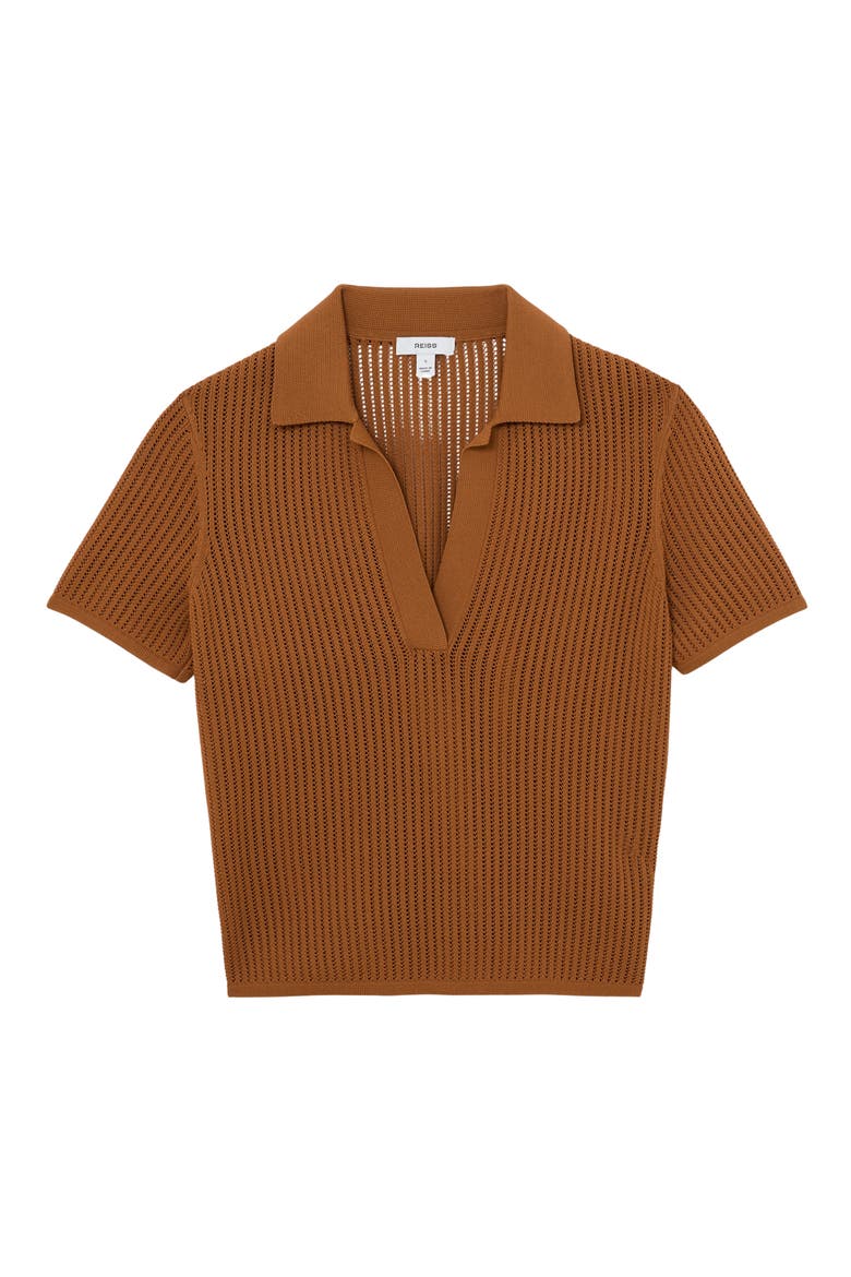 Pippa Open Stitch Polo Sweater, Alternate, color, RUST ORANGE