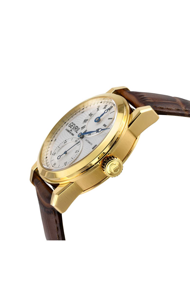 GEVRIL Gramercy Croc Embossed Leather Strap Watch, 39mm, Alternate, color, 
