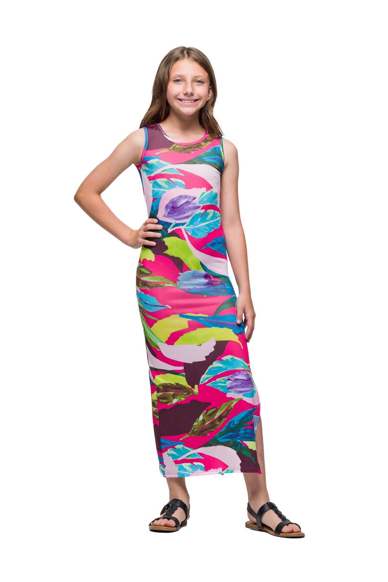Pink Floral Print Side Slit Maxi Dress, Main, color, Pink Multi