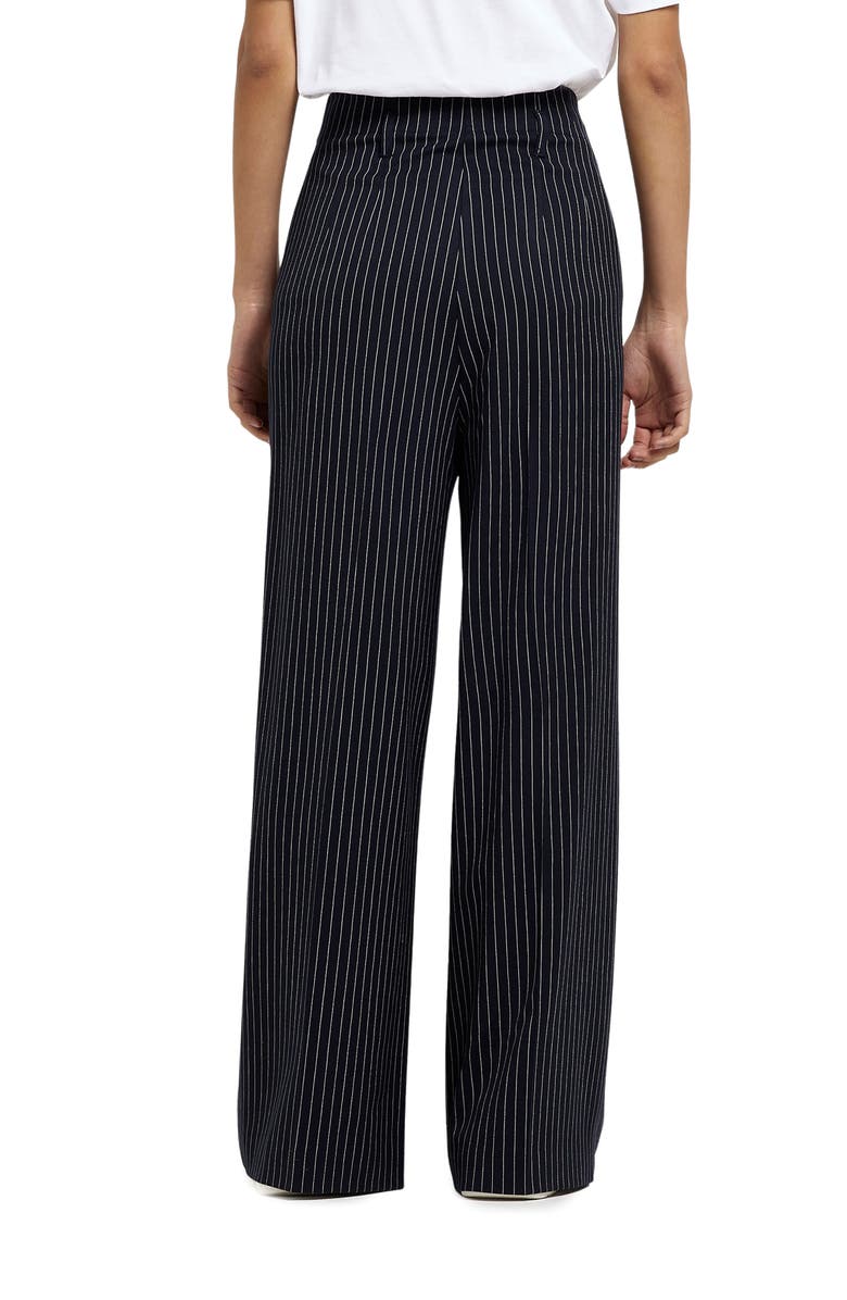 River Island Pinstripe Pleated Paperbag Waist Wide Leg Trousers, Alternate, color,