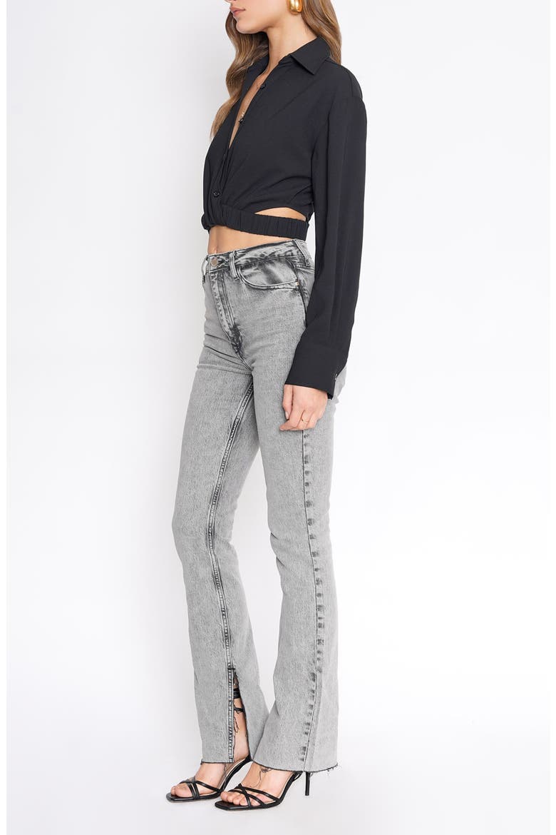 Kylen Cutout Crop Button-Up Shirt, Alternate, color, BLACK