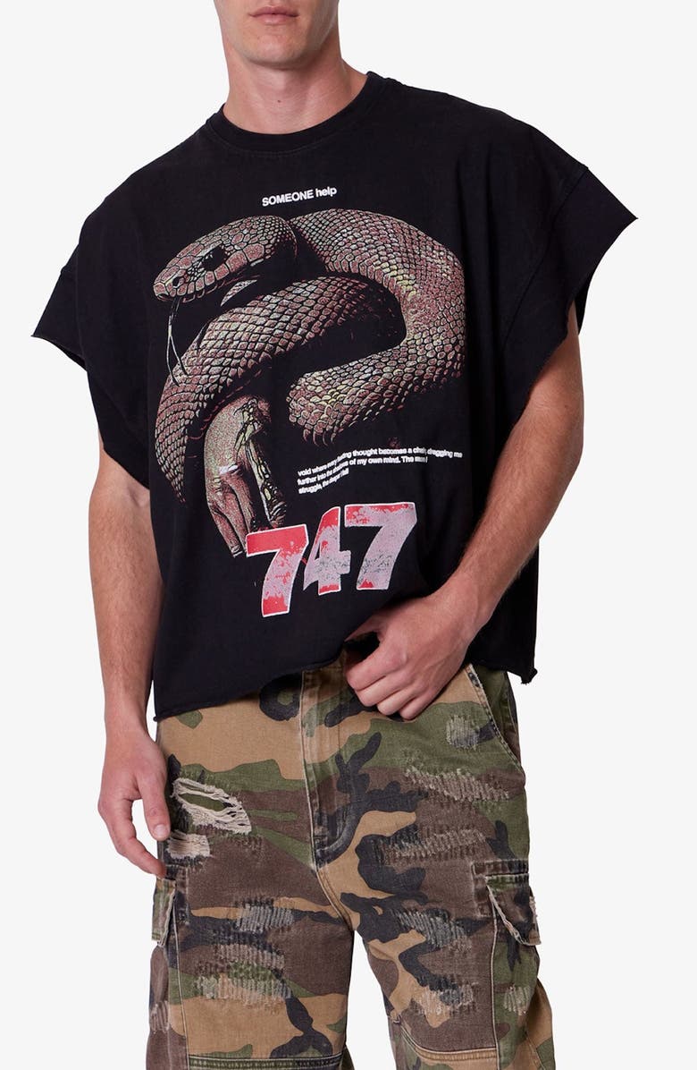 mnml Snake Graphic Cutoff T-Shirt, Main, color, Vintage Black