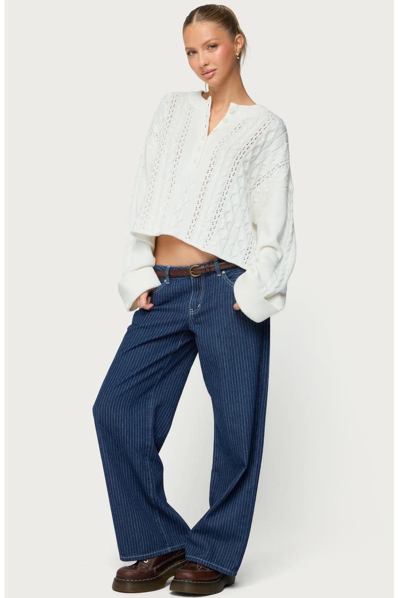 Pinstripe Low Rise Wide Leg Jeans, Alternate, color, NAVY