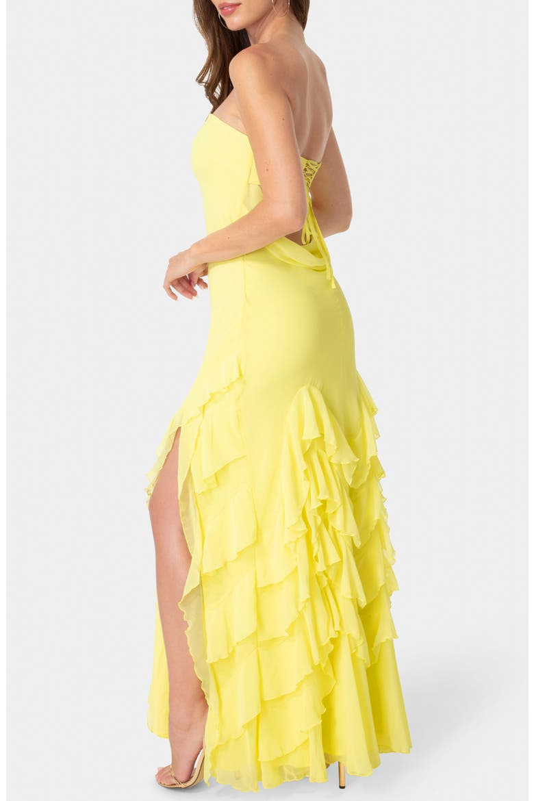 Ruffle Strapless Chiffon Gown, Alternate, color, BUTTER