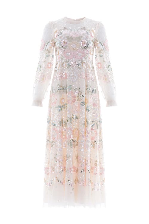 Needle & Thread Rosalie Long Sleeve Ankle Gown In Multi