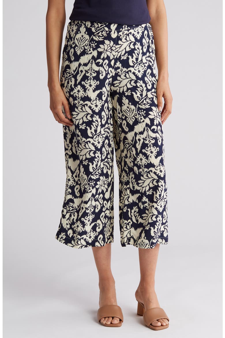 Ankle Crop Wide Leg Palazzo Pants, Main, color, INDIGO IVORY BATIK