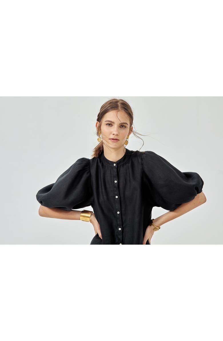 LANHTROPY Bubble Linen Dress, Alternate, color, Black