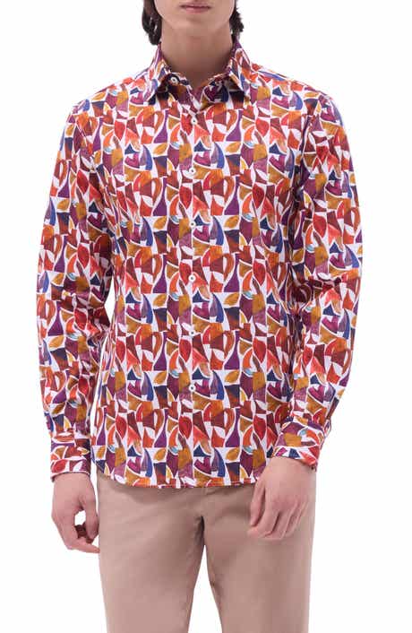 Bugatchi Julian Shaped Fit Abstract Print Stretch Button-Up Shirt
