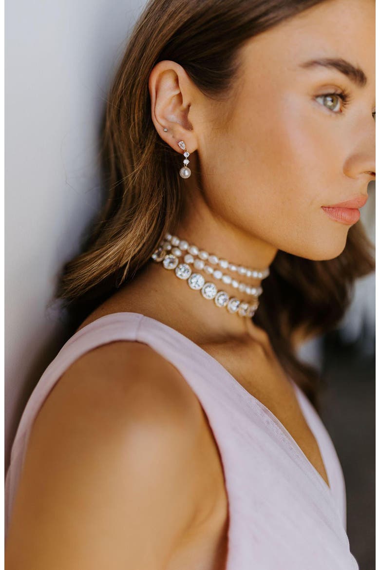 Serenade Pearl and Crystal Earrings, Alternate, color, Gold
