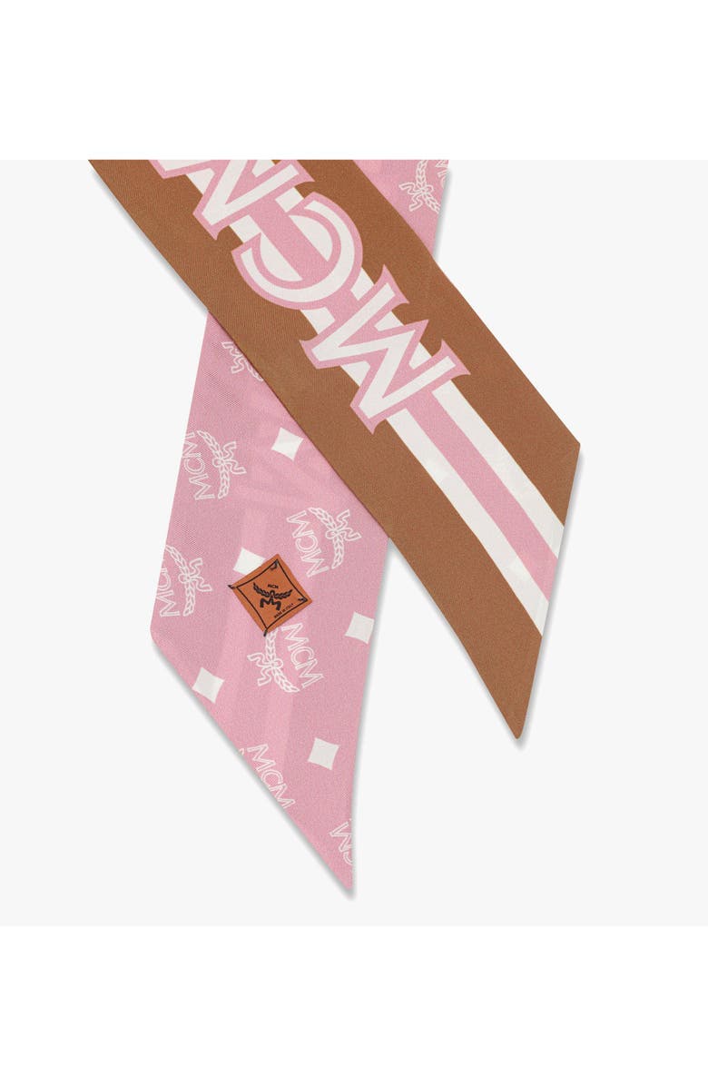 MCM Monogram Print Petite Scarf in Organic Silk, Alternate, color, Soft Pink