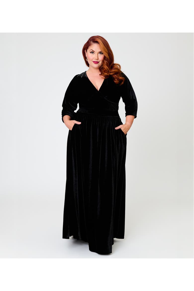 Plus Size 3/4 Sleeve Batwing Maxi Dress, Main, color, Black w/ Rhinestone