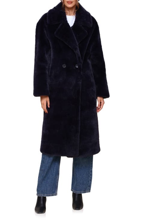 Blue shearling shops faux fur longline coat