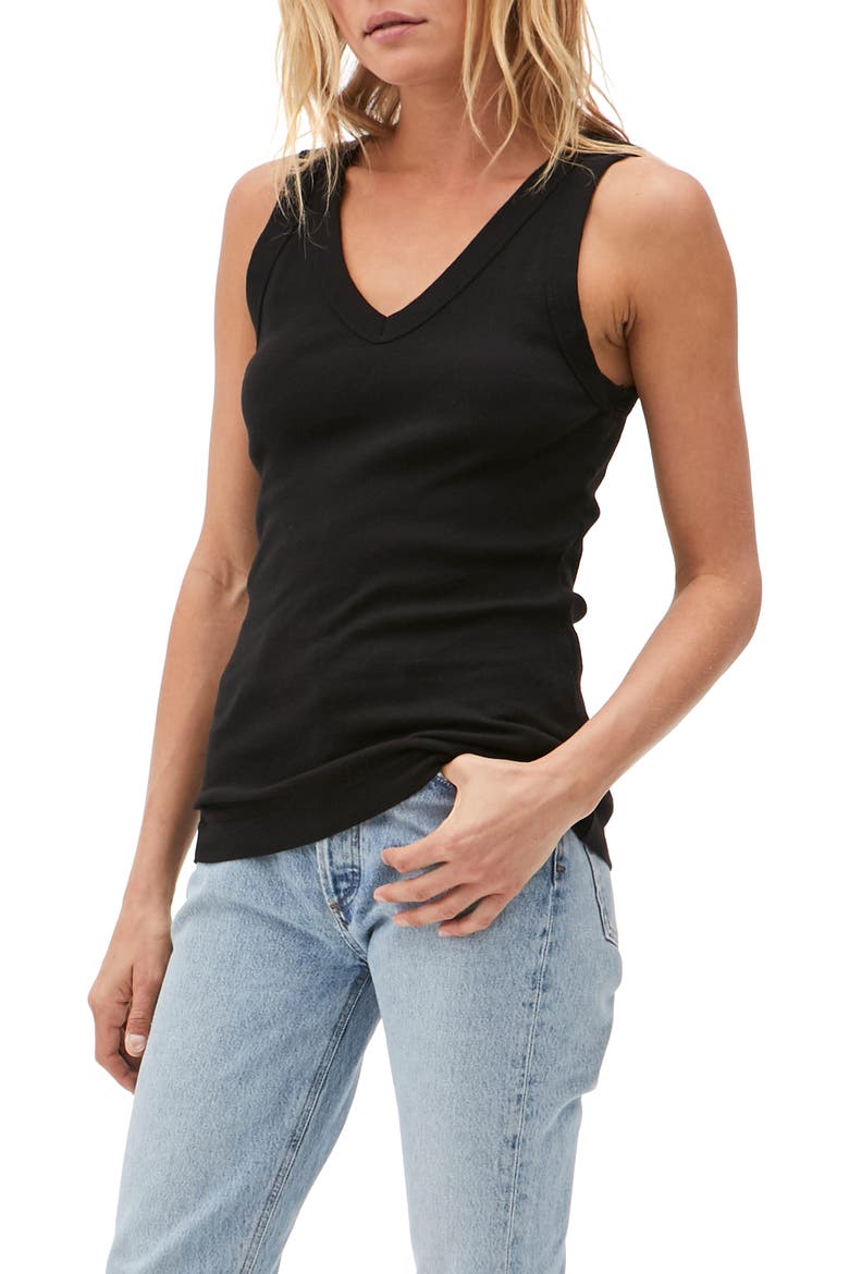 Maya Cotton V-Neck Tank, Alternate, color, BLACK