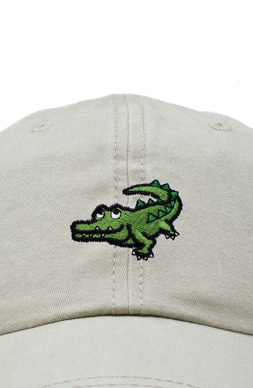 Dalix Alligator Embroidered Wildlife Cap In Washed Stone White