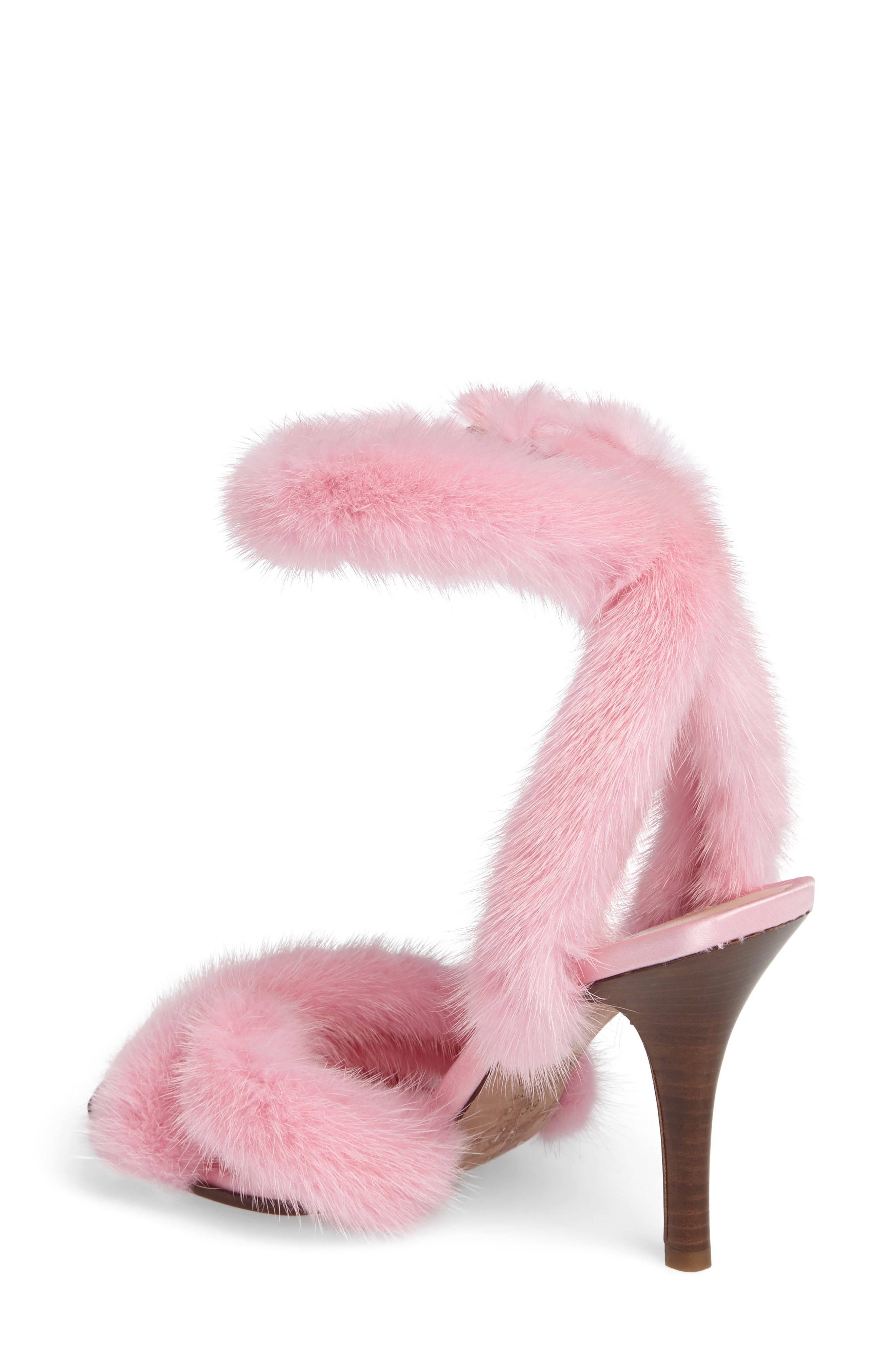 Genuine Mink Fur Sandal, Alternate, color, PINK FUR