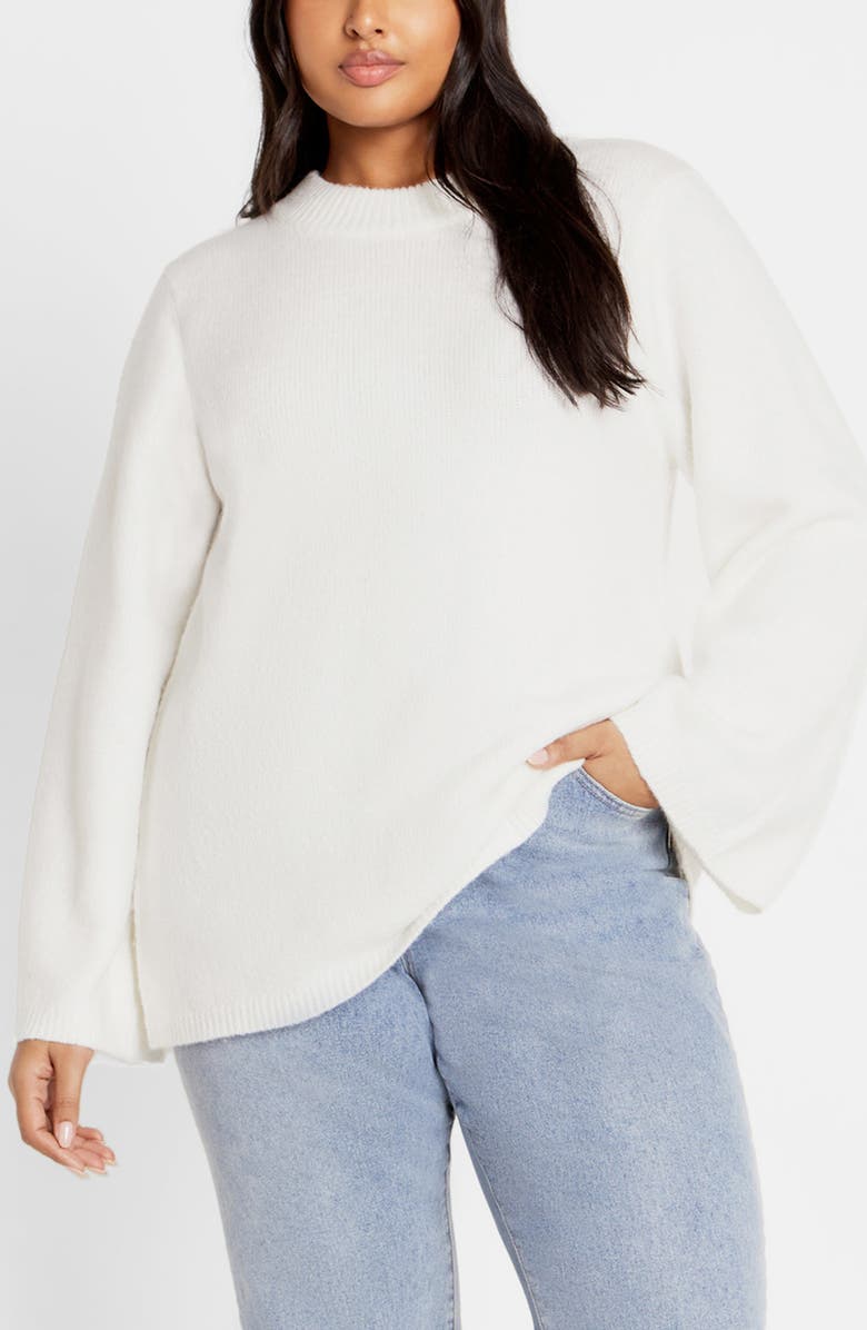 City Chic Bow Back Bell Sleeve Sweater, Main, color, Ivory