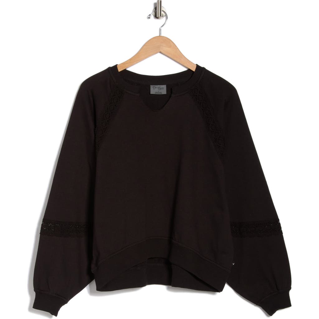 Jessica Simpson Lace Fleece Split Crewneck Sweatshirt In Gold