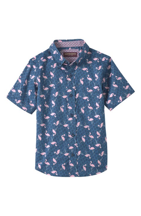 Kids' Flamingo Sun Print Short Sleeve Button-Up Shirt (Little Kid & Big Kid)