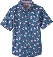 Johnston & Murphy Kids' Flamingo Sun Print Short Sleeve Button-Up Shirt