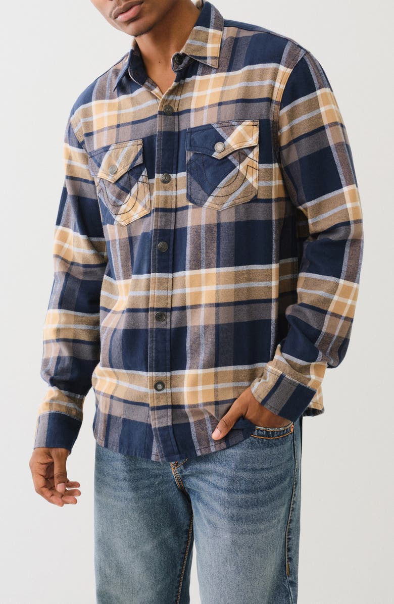 True Religion Brushed Plaid Flannel Shirt Jacket, Main, color, 