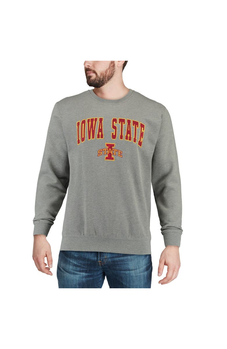COLOSSEUM Men's Colosseum Heather Gray Iowa State Cyclones Arch & Logo Crew Neck Sweatshirt, Alternate, color, Heather Gray