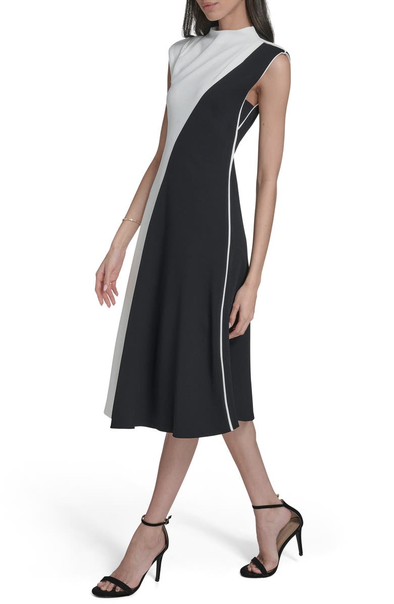 Calvin Klein Colorblock Midi A-Line Dress, Alternate, color, Cream/ Black
