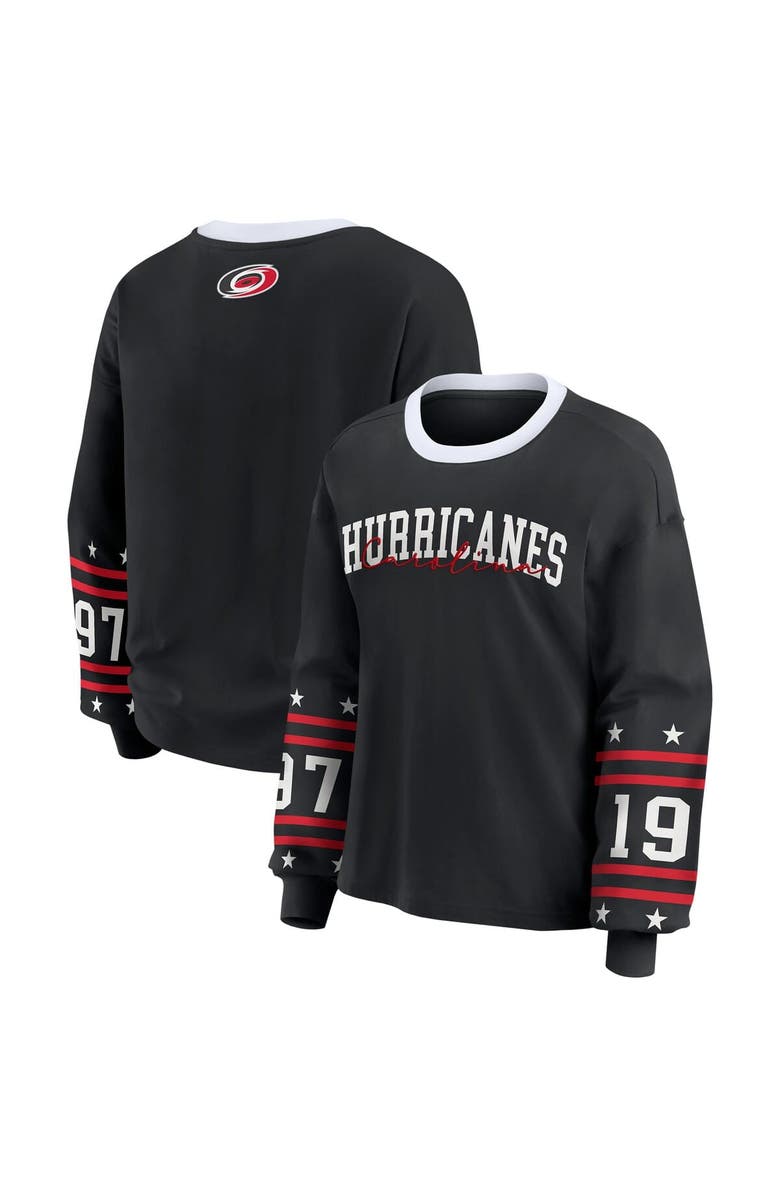 WEAR by Erin Andrews Women's WEAR by Erin Andrews Black Carolina Hurricanes Long-Sleeve Sport T-Shirt, Main, color, 