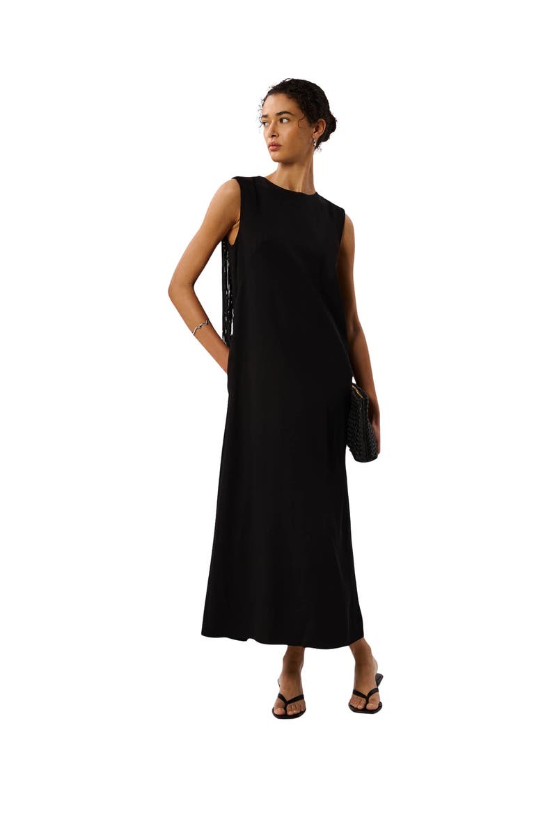 Back Fringe Detail Midi Dress, Main, color, Black